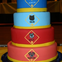 Cub Scout Banquet Each layer was chocolate chip cake with buttercream, covered in fondant. Each badge done by hand.