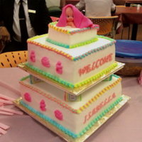 Baby Girl BC frosting. Pink chocolate. Pink Fondant for blanket and baby blocks.