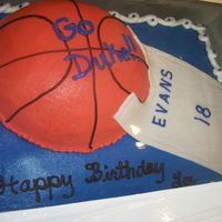 Duke Fan Birthday My pastor's son's 18th birthday cake. He's a huge Duke fan. 1/2 ball pan, fondant for the "jersey".