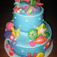 Little Mermaid Birthday Cake I made this for my daughter's 4th birthday. I used an Ariel cake topper and made everything else out of fondant brushed with silver...