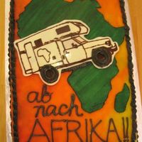 Off To Africa! an interesting cake for someone who is DRIVING to africa from GERMANY on an old rv to spend 6 months on safari :) chocolate cake filled...
