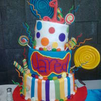 Candyland covered in butterceam, pops are candy