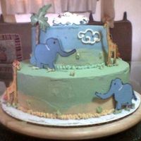 Safari Covered in buttercream and the palms, animals and clouds are chocolate.