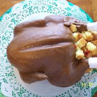 1St Time Turkey Cake This is my version of the Turkey cake. I got the idea here and used the pans I had. Was very fun to make and soooo yummy to look at! Enjoy...
