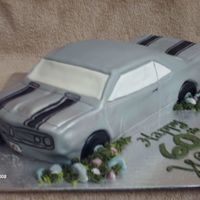 Silver Camaro WASC cake covered in BC and fondant. Stripes hand painted on with food colouring and vanilla mixture, tires painted also. Front end is a...