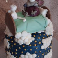 Toopy & Binoo Canadian cartoon characters....Chocolate cake with peanut butter filling covered in BC. Bed is cake with fondant and figures are fondant...