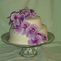 Purple_Cake_Dimple.jpg I needed to practice so I did this cake. The flowers are silk floral (I have not learned how to do the gum paste flowers yet :) MMF