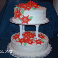 Christmas Spirit Cake is for my daughters Christmas/birthday party at work. Cake is red velvet with buttercream. Flowers are royal icing.