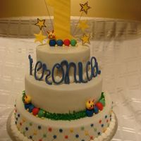 Baby Einstien Cake Chocolate/chocolate base, marble swirl/raspberry middle, vanilla/vanilla top Lots of fun to make.....one lucky one year old!