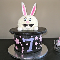 Magic Bunny Hat Made this for my daughter's magic party. The hat rim is a cake drum hollowed out in the center for the bunny head and covered in black...