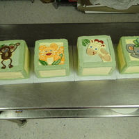 Jungle Baby Shower Blocks These cakes were made from the jungle animals off of the nursery bedding. They wanted each animal on its own baby block cake!