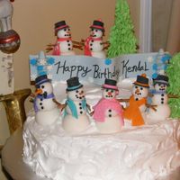 Winter Snowman Cake fondant snowmen with cooked fluffy frosting
