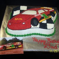 Race Car Cake Choc cake w/ bc icing made like my parents' late model dirt race car. My dad loved it!