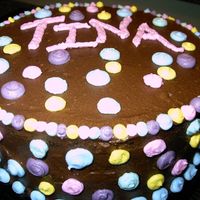 Dots! Chocolate buttercream with buttercream piped dots.