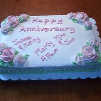 Anniversary Sheet Cake Some firsts for me......BC roses, my third attempt at making them, first time using them on a cake....And got to use my airbrush for the...
