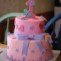 First Birthday Butterflies 6" yellow and 9" marble with choc. fudge filling. Cream cheese icing with fondant accents. Made to match the napkins. The final...