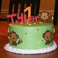 Monkey 1St Birthday Chocolate cake with BC frosting and RI accents