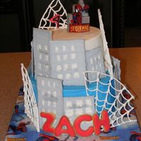 Spiderman Building Chocolate 8" and 6" frosted in BC with RI buildings and spiderwebs and a spidey candle on top. Thanks for the inspiration from...
