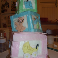 Baby Blocks I did this cake for my baby cousin's birth-day (The day she was born). I put it togather to soon and it started to fall.