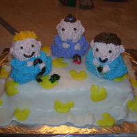 3 Babys On A Blanket Did this cake for a baby shower for 3 mommys. The babys are made out of the mini bear cake pan. The blanket is fondant as are the things...