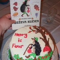 My Son's Favorite Book 4Th Birthday Cake My son's favorite book is Jeeva Ku&#263;ica which is Croatian. Title translates to Hedgehog's Little House. On top is Je (...