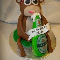 Monkey Drinking A Beer Monkey is cake with a RKT head covered in choc fondant, bottle is RKT covered in fondant then painted with piping gel. The arms and legs...