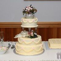Myweddingcake3.jpg 3 tiers with zigzags around the sides. buttercream icing ivory colorthe brides sister ordered it from me and she delivered it to the...