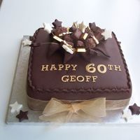 Chocolate Cake this cake is chocolacte sponge and chocolate covering with chocolates in the centre, with chocloate buttercream filling for a chocoholic