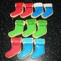 Christmas Stocking Cookies No fail sugar cookies with Antonia's Royal Icing. I decided to write family members names on them to keep track of them as the...