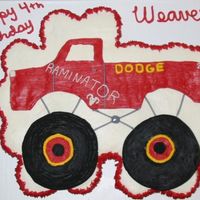 Monster Truck Cupcake Cake This was a 24 cupcake cake made to resemble a monster truck. It is buttercream with buttercream filled cupcakes and a little royal icing...