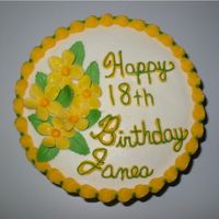 18Th Birthday Cake Flower This was for an 18th Birthday party. It was a double layer 8 inch yellow cake iced in buttercream with MMF flowers. They requested yellow...