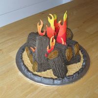 Bonfire Ii I made this cake for a friend's annual bonfire party. It's chocolate stout cake, buttercream frosting, fondant flames and stones...
