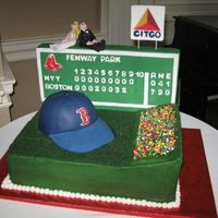 Fenway/red Sox Groom's Cake My cousin's fiancee asked me to do a Red Sox themed groom's cake for their wedding. He loved it! It's a chocolate stout cake...
