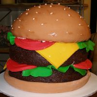 Cheeseburger Cheeseburger: Chocolate cake, buttercream and fondant.