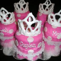 Mini Princess Cakes These were for a little girls birthday party. Tiara's are made with RI. Cakes are double layer bout 4" tall covered in MMF.