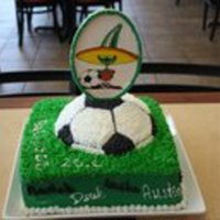 Jalapenos Soccer Vanilla cake, buttercream icing, candy melt plaque with icing image