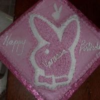 Pink And White Playboy Bunny Cake 16" square cake (bottom base) and Wilton Playboy Bunny cake pan used for top cake. All buttercream icing.