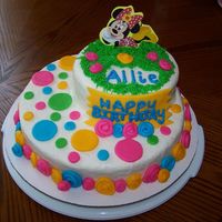 Minnie Mouse I made this for my daughter's 2nd birthday. It is buttercream icing with fondant polka dots and banner.