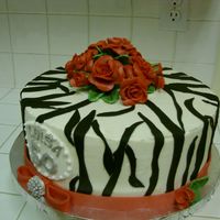 Zebra/red Rose Bd Cake Pina Colada w/ IMBC. Fondant/gp decos. I guess we are all asked to do a zebra sometime. Inspired by some on CC.