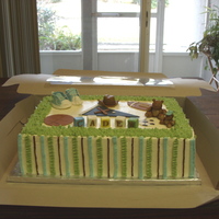 Baby Shower Cake Vanilla cake with IMBC frosting, strawberry filling. Fondant/gp decos.