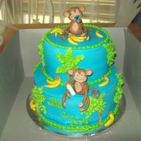 Monkey Babyshower chocolate cake, bc icing, gumpaste monkeys