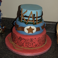 Cowboy Birthday Chocolate and Vanilla cake covered in MMF. Top layer is BC (for smash cake). This was my Son's First Birthday cake. Inspired by many...