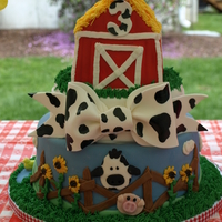 Avery's Chocolate and vanilla cake with BC icing, covered in MMF. For a sweet little girls farm themed 3rd birthday. Thank you to all of those CC...