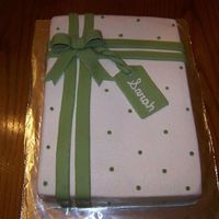 Bridal Gift 9 x 13 marble cake with BC and MMF ribbon and tag. Bow is made with MMF mixed with gumpaste. Thanks for looking