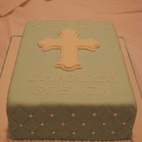 Baptism Cake Fondant covered baptism cake.