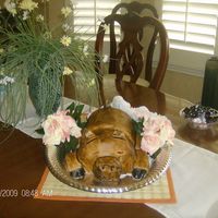 Mary's Inspriation Made this for end of summer party for church single group. Leader wanted to have a roasted pig. Yellow and chocolate cake covered with...
