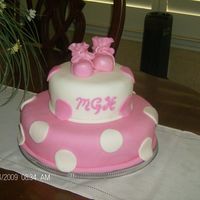 Baby Shower Cake Round cake with fondant dots and baby booties