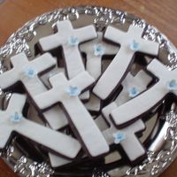 Cross Cookies I made these for my son's batism. Thank you to melysa for her help and inspiration. Chocolate Rolled Cookies from this site with satin...