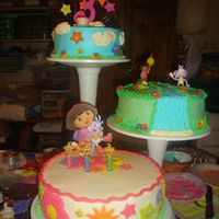 Dora The Explorer three tier cake in buttercream for birthday party. Thanks CC'ers for the ideas.