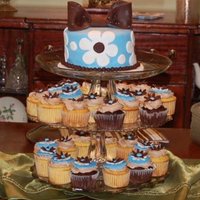 Blue & Brown Cupcake Tower Cupcakes with Mocha Buttercream and fondant accents.
